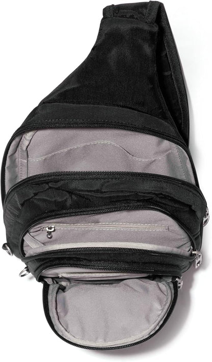 Baggallini Securtex® Anti-Theft Multi Zip Sling - Lightweight 8.6"x15.2" Travel Bag with Locking Zippers & RFID Protection