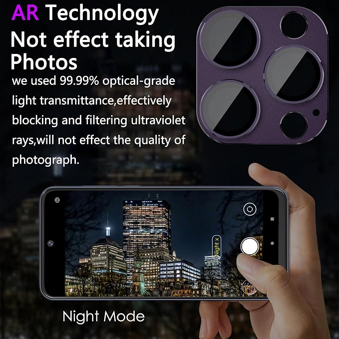 2 Pack Camera Lens Protector for iPhone 14 Pro/14 Pro Max,[Not Easy to Breakn ] AR Tempered Glass Strong Adsorption Metal Camera Cover Screen-Dark purple