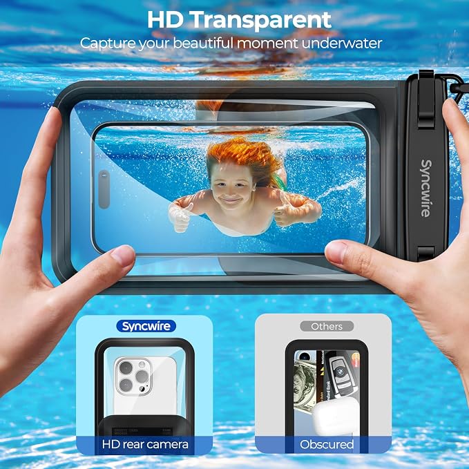 SYNCWIRE Waterproof Phone Case, 2-Pack IPX8 Double Space Waterproof Phone Pouch for iPhone 15 14 13 12 Pro Max XR X SE 2022 8 Samsung S24 S23 S22 Ultra S21 Phones Under 8.5 Inch - Black