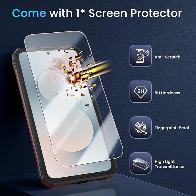 Caka for Samsung Galaxy S25 FE Case [HD Screen Protector] [Full Camera Lens Cover] [360°Rotated Kickstand Ring] [Heavy Duty Protection] Hard Rugged Protective Phone Cover for S25 FE - Red