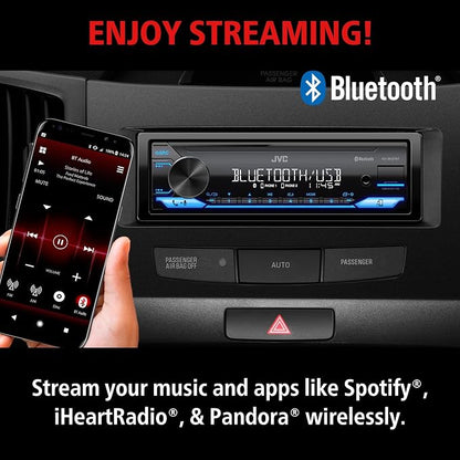 JVC KD-SX27BT Car Stereo with Bluetooth, 100W Digital Media Receiver, 1.5A USB to Charge Devices, Single DIN Head Unit, AM/FM, Aux-in, JVC Remote App