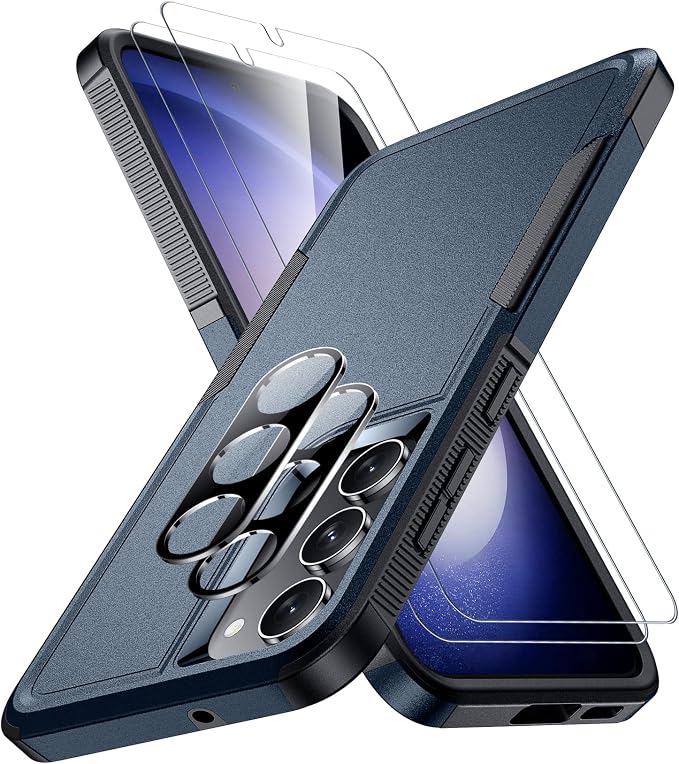 SPIDERCASE Designed for Samsung Galaxy S23 Case, [10 FT Military Grade Drop Protection], 2 Pack [Tempered Glass Screen Protector+Camera Lens Protector] Heavy Duty Shockproof Case, Deep Blue