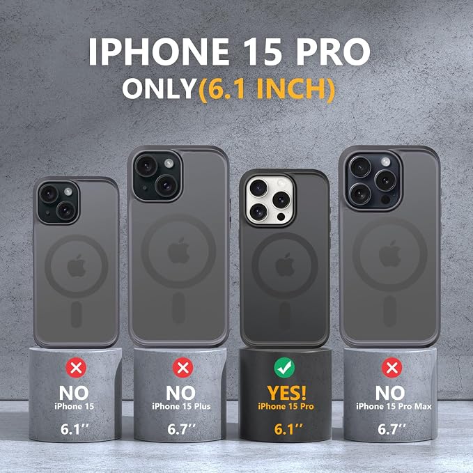 MOCCA Strong Magnetic for iPhone 15 Pro Case, [Compatible with Magsafe][13FT Military Drop Protection] Slim Translucent Matte Shockproof Case for iPhone 15 Pro Phone Case 6.1'', Titanium Black