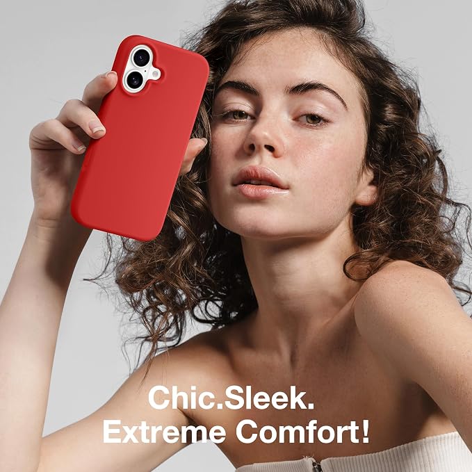 GONEZ Magnetic for iPhone 17 Case, Compatible with MagSafe, [Screen Protector + Camera Lens Protector], Liquid Silicone Anti-Scratch Shockproof Protective Phone Case 6.3 inch, Red