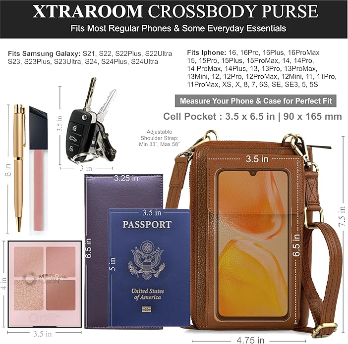BULL GUARD Crossbody Leather Wallet Phone Purse, Anti Theft and RFID Blocking, Elegant Design for Travel