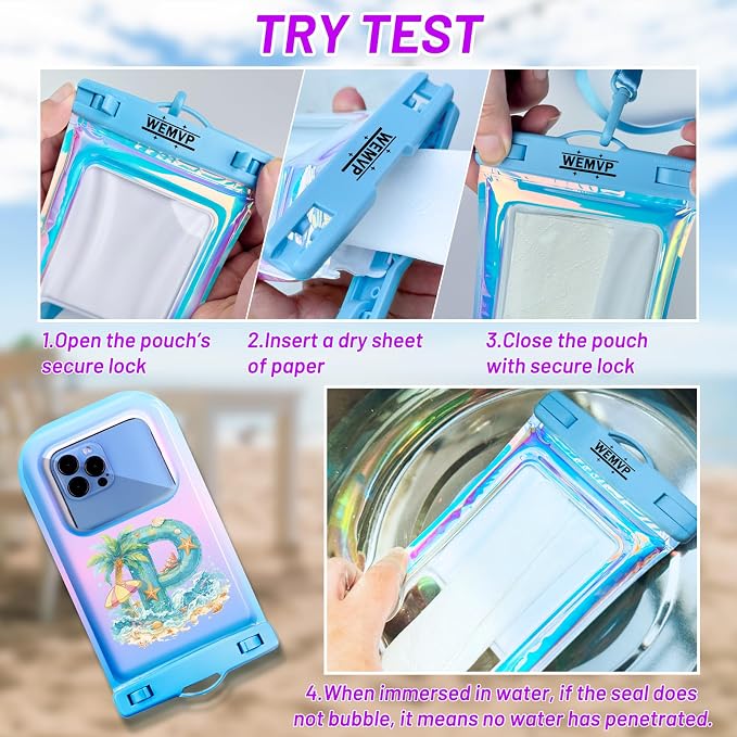 Personalized Initial Waterproof Phone Pouch Case - IPX8 Cellphone Dry Bag with Lanyard for iPhone 16/15/14/13/12 Pro Max (6.1–6.9"), Beach & Cruise Ship Essentials with Monogrammed Design (Blue, P)