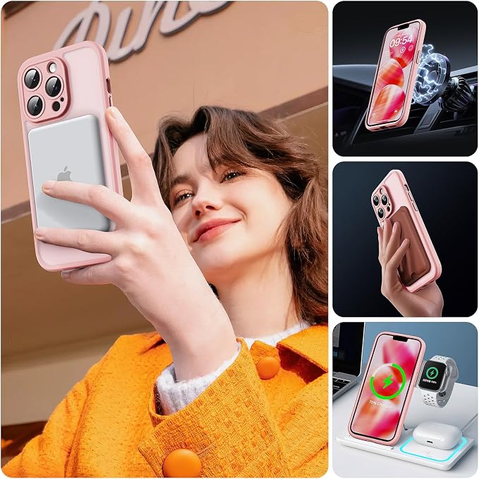 TOCOL Magnetic for iPhone 13 Pro Case Upgraded Full Camera Protection Compatible with Magsafe 13FT Military Grade Protection Bumper for Light Pink