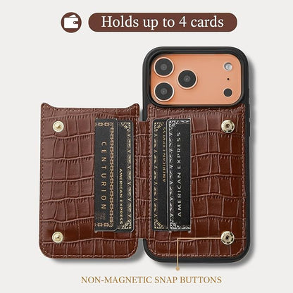 CUSTYPE Compatible with iPhone 17 Pro Wallet Case with Card Holder,180°Ring Holder Kickstand Card Slots Case,PU Leather Protective Case for iPhone 17 Pro 6.3inch-Brown