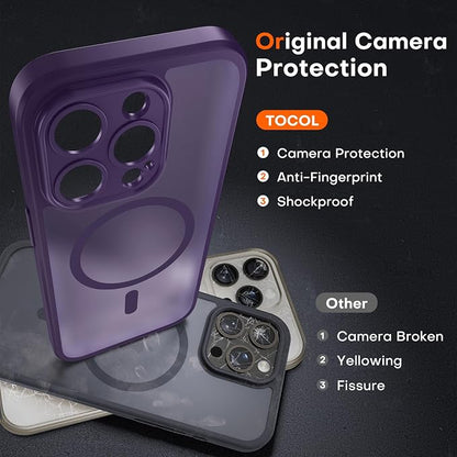 TOCOL Magnetic for iPhone 14 Pro Case, Upgraded Full Camera Protection, Compatible with Magsafe, Drop Protection, Translucent Matte Back Bumper Phone Cover 6.1-Inch (Midnight Purple)