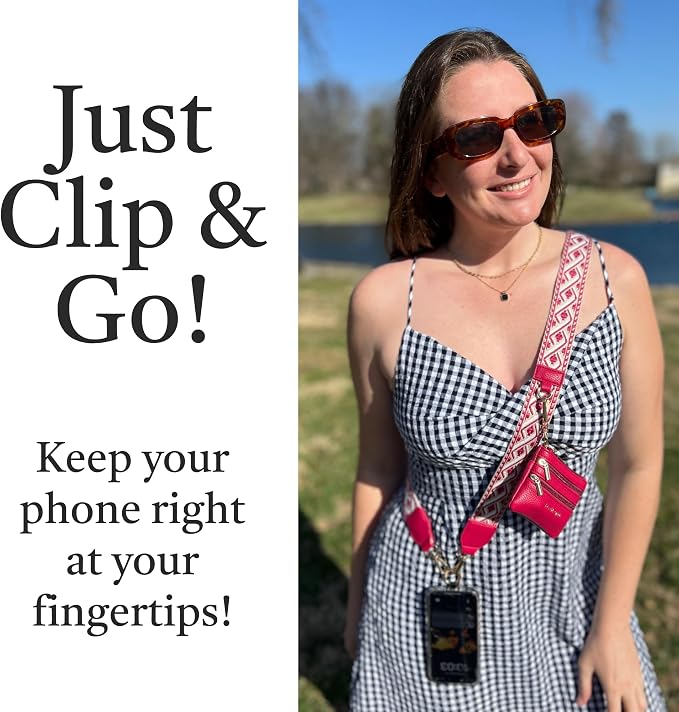Save the Girls Original Clip and Go Phone Strap Pattern - Crossbody Phone Strap Chain with Zipper Wallet Pouch