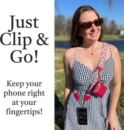 Save the Girls Original Clip and Go Phone Strap Pattern - Crossbody Phone Strap Chain with Zipper Wallet Pouch