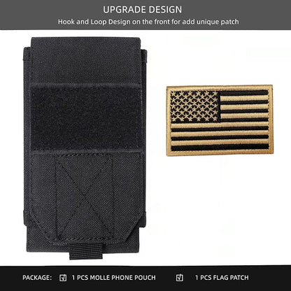 Black Tactical Molle Cellphone Pouch Case,Heavy Duty Waterproof Phone Holster Bag for iPhone 11 12 13 Pro Max for Samsung S22 S21 S20 FE Note 20 A13 A12A02S Less 6.7" Phone with US Flag Patch