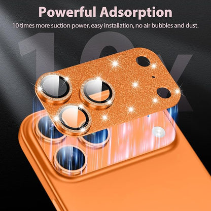 for iPhone 17 Pro Max Camera Lens Protector [Anti-Scratch] [Ultra HD Clear] [Strong Adhesion] Metal Aluminum Alloy Tempered Glass Camera Screen Cover(Cosmic Orange Glitter)