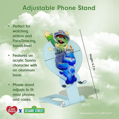 Sonix Character Phone Stand | Adjustable Cell Phone Holder, Desk Stand, Dock | Care Bears x Sesame Street Blue | Grumpy Bear & Oscar the Grouch