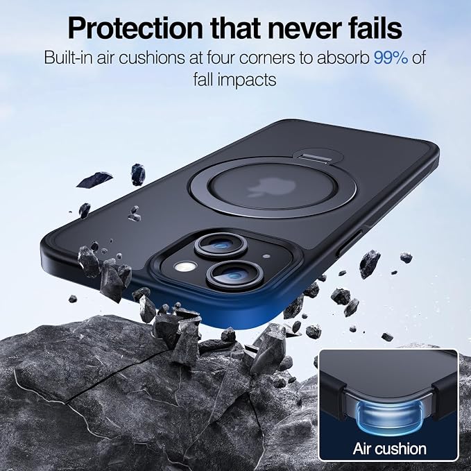 Anqrp 360° All-in-ONE Stand Case for iPhone 14/13 Case with Rotatable Magnetic Kickstand Ring Holder, Compatible with MagSafe, MIL-Grade Shockproof iPhone 14/13 Phone Case Cover 6.1" Black