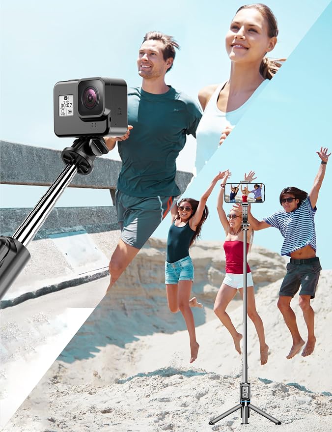 Selfie Stick, 41'' Extendable Phone Tripod Stand with Phone Holder & Detachable Remote, 360° Rotation Selfie Stick Tripod for Cell Phone Compatible with iPhone, Android, Samsung
