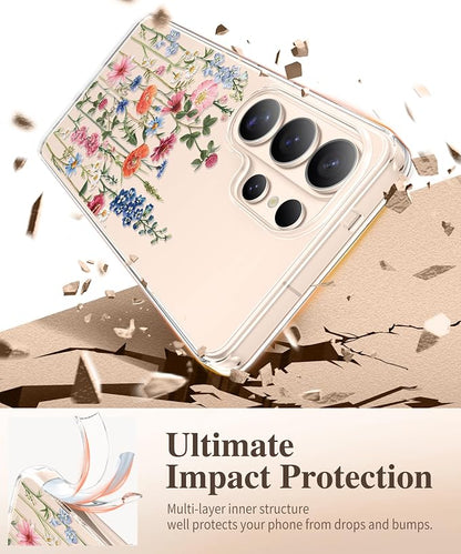 GVIEWIN for Samsung Galaxy S26 Ultra Case, Clear Floral Slim Shockproof Protective Women Phone Case, Non-Yellowing, with Screen Protector&Camera Lens Protector for S26 Ultra 6.9", Wild Petals/Colorful