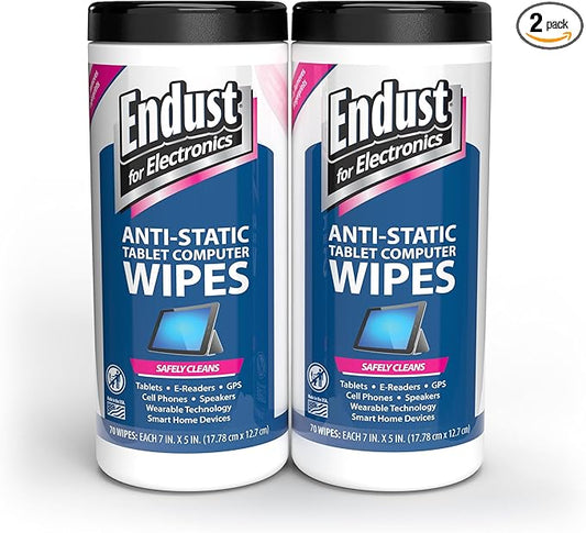 Endust For Electronics; Anti-Static Screen & Surface Cleaning Wipes; For Tablet, E-Reader, Monitor, Laptop, Phone, TV, and More; Pre-Moistened, Alcohol & Ammonia Free, 140 Wipes (Pack of 2)