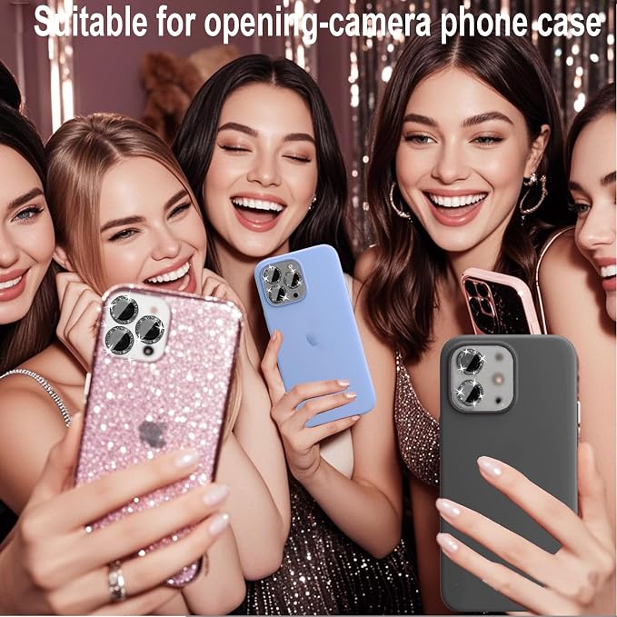 Compatible for iPhone 13/iPhone 13 Mini Camera Lens Protector Bling, Cute Sparkle Glitter Luxury Camera Cover for Women, Anti-Scratch, Easy Install, (2 Sets=4Pack), Black