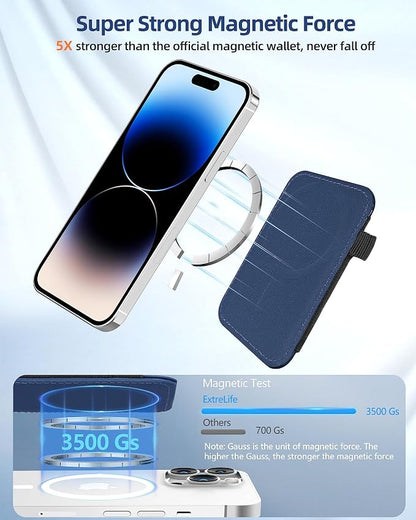 For Magsafe Wallet, Strongest Magnetic Wallet for iPhone 17/16/15/14/13/12 Series, for Magsafe Card Holder with 2 Card Slots, Magnetic Card Holder, Vegan Leather, Hold 7 Cards, Slim, Navy Blue