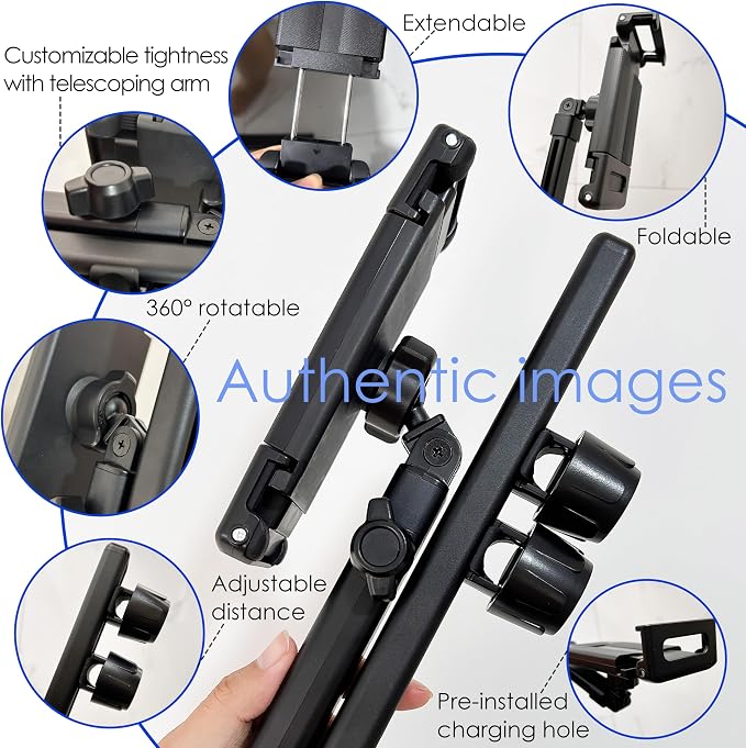 2026 Tablet Holder for Car Headrest [3 in 1 Sturdy Upgrade Extension Arm] 360° Rotating Adjustable for ipad Headrest Mount, for Most Tablets/Phones, Fit Larger Tablet (Short Side ≤11") - Black