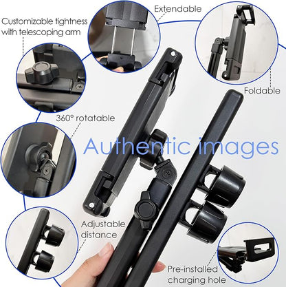 2026 Tablet Holder for Car Headrest [3 in 1 Sturdy Upgrade Extension Arm] 360° Rotating Adjustable for ipad Headrest Mount, for Most Tablets/Phones, Fit Larger Tablet (Short Side ≤11") - Black
