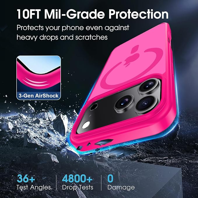 Strong Magnetic for iPhone 17 Pro Case with Camera Lens Protector [ Military-Grade Protection] Compatible with MagSafe Shockproof Slim Thin Cover case for iPhone 17 Pro 6.3 inch, Hot Pink