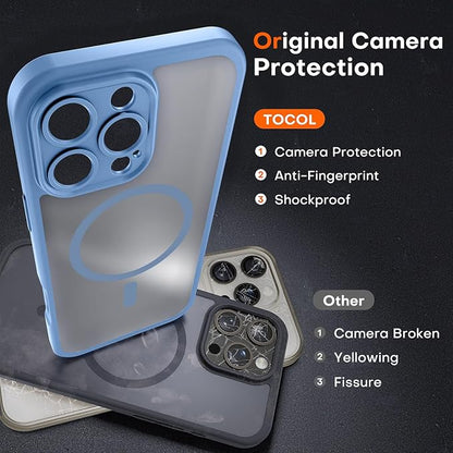 TOCOL for Phone 16 Pro Case, Compatible with Magsafe Charger, Full Camera Protection, Drop Protection, Translucent Matte Phone Case for iPhone 16 Pro 6.3 inch (Light Blue)