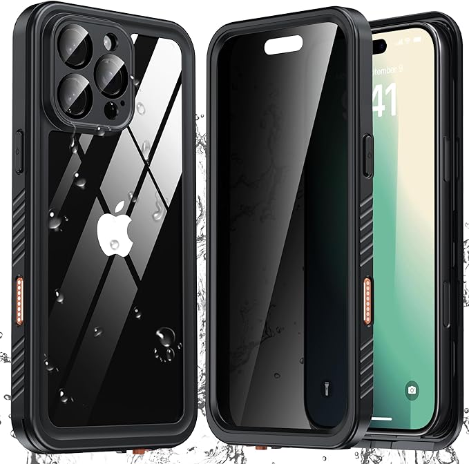ANTSHARE for iPhone 16 Pro Max Case Waterproof, [Anti Spy] Privacy Screen Protector for iPhone 16 Pro Max, [IP68 Under Water] Heavy Duty Full-Body Shockproof Phone Case, Black