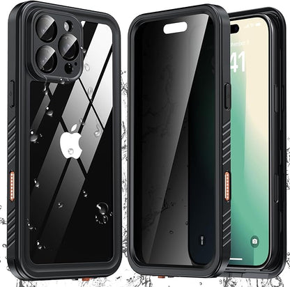ANTSHARE for iPhone 16 Pro Max Case Waterproof, [Anti Spy] Privacy Screen Protector for iPhone 16 Pro Max, [IP68 Under Water] Heavy Duty Full-Body Shockproof Phone Case, Black