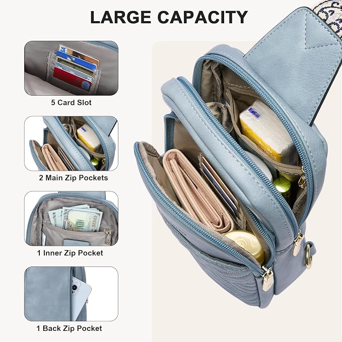 BOSTANTEN Sling Bag Quilted Crossbody Bags for Women Cross Body Purse Leather Fanny Pack with Adjustable Guitar Strap