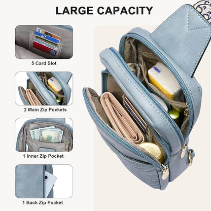 BOSTANTEN Sling Bag Quilted Crossbody Bags for Women Cross Body Purse Leather Fanny Pack with Adjustable Guitar Strap