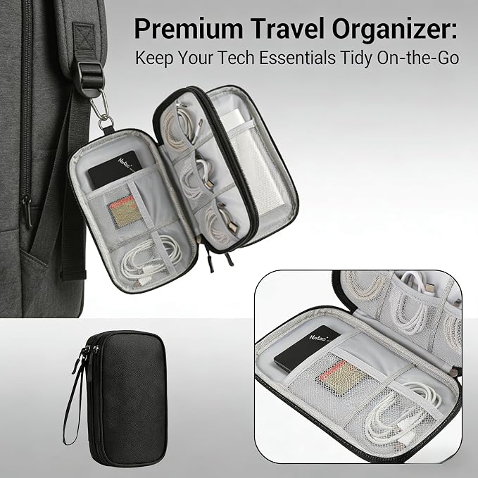 Travel Storage Box - Hard EVA Protective Cover for Mobile Power Bank, Charger, Cable, Phone and Accessories - Portable Storage Bag for Airplane, Business Travel, Home Furnishings
