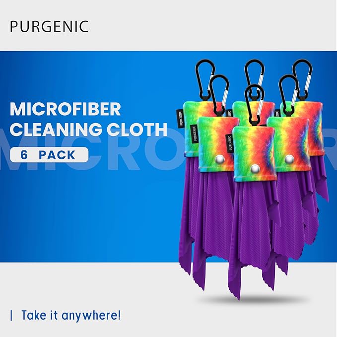 Microfiber Cloth & Glasses Wipes (6 Pack) Lens & Glasses Cleaning Cloth - Eye Glass Clean Cloths - Eyeglass Cleaning Cloth - Glass Cleaning Cloth - Camera Lenses & Gadget Delicate Screens - Tie Dye