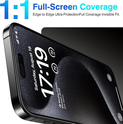 EZ-GLAZ- 4 Pack for iPhone 15 Pro Screen Protector [6.1"] With 2 Pack Camera Lens Protector, 9H+ Hardness 12FT Military Grade Shatterproof Scratch Resistant Durable Tempered Glass Film with Flawless Fit Kit, HD Clear