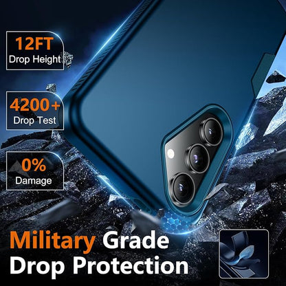 SPIDERCASE Designed for Samsung Galaxy S25 Case, [10 FT Military Grade Drop Protection], 2 Pack [Tempered Glass Screen Protector+Camera Lens Protector] Heavy Duty Shockproof Case,Sea Blue