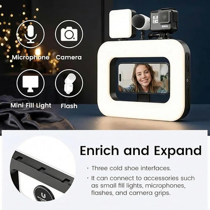 Ring Light for Phone, Magnetic Selfie Light with Tripod Stand, Rechargeable RGB Video Light, 10 Brightness Levels & 3 Cold Shoes for Recording, Vlogging, Influencers, Makeup