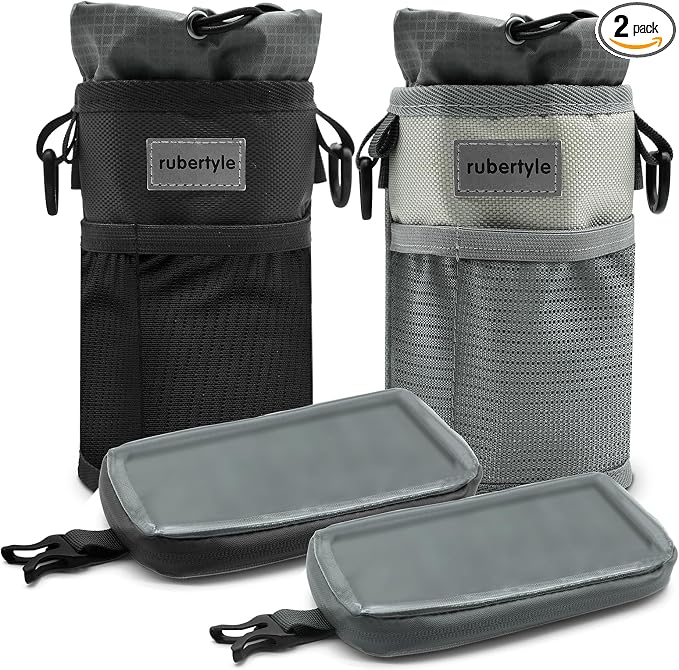 Bike Handlebar Water Bottle Holder, Fits Cups Diameter Less Than 3.6in/9cm, Fits Strollers, Scooters, Wheelchairs, No-Screw Installation,Insulated, with Adjustable Fasteners(2, 1Black+1Gray)