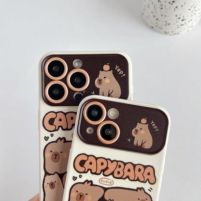 Cute Cartoon Capybara Large Window Camera Lens Protector Phone Case Compatible with iPhone Case (White,for iPhone 16 Plus)