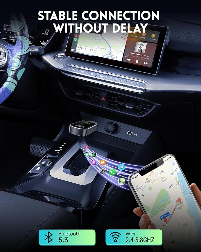 Wireless CarPlay Adapter for Apple iPhone iOS 10+ & Cars from 2015+, Mini Edition, Convert Factory Wired to Wireless CarPlay Dongle Plug & Play GPS Digital Media Receiver (Brushed Cobalt Blue)