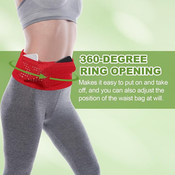 Slim Running Belt, Running Fanny Pack Phone Holder for Women Men Waist Bag Moisture Wicking Storage Belts Bag- Fitting for (Storage Phone-Travel- Sports- Hiking) Red & L