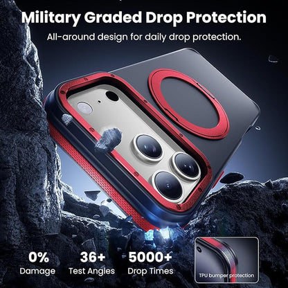 Strong Magnetic Case for iPhone 17 Pro(6.3", 2025) with Stand, Drop-Proof Bumper Cover with Contrast Color Border, Military-Grade Drop Protection, Shockproof Slim Thin Cover,Red