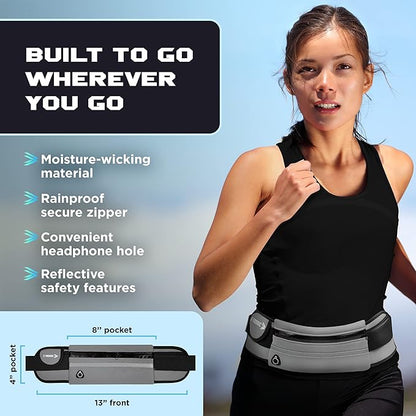 E Tronic Edge Running Belt for Women and Men, Money Belt and Running Fanny Pack, Hiking Fanny Pack, Holder for Cell Phone, Money, and Keys, Adjustable Belt Pouch fits Most Phone and Waist Sizes
