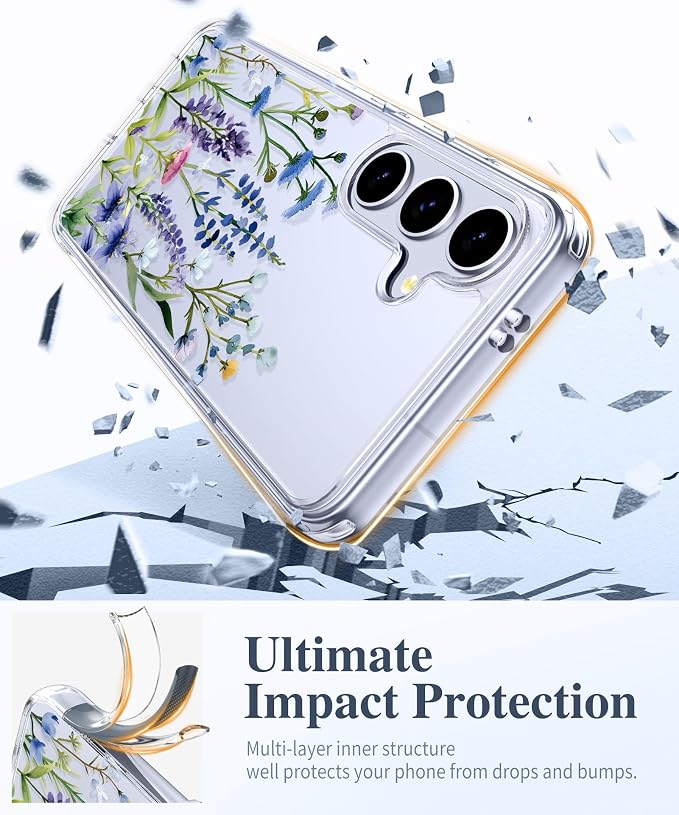 GVIEWIN for Samsung Galaxy S25 Case, Clear Floral Slim Shockproof Protective Women Phone Case, Non-Yellowing, with Screen Protector & Camera Lens Protector for Galaxy S25 6.2", Sweet Posy/Green