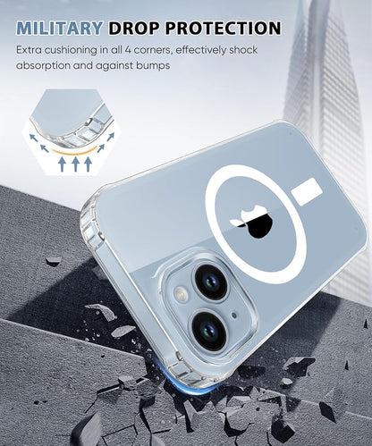 Compatible with iPhone 14 Case Clear, Built-in Screen Protector, with Camera Lens Protector, [Compatible with MagSafe] Full Body Phone Case, Magnetic Protective Cover for 14 6.1" (Clear)