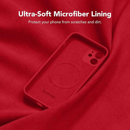 Magnetic for iPhone 12 Case, Compatible with MagSafe, [Full Camera Protection][Screen Protector] Silicone Shockproof Protective Phone Case for iPhone 12 6.1", Red