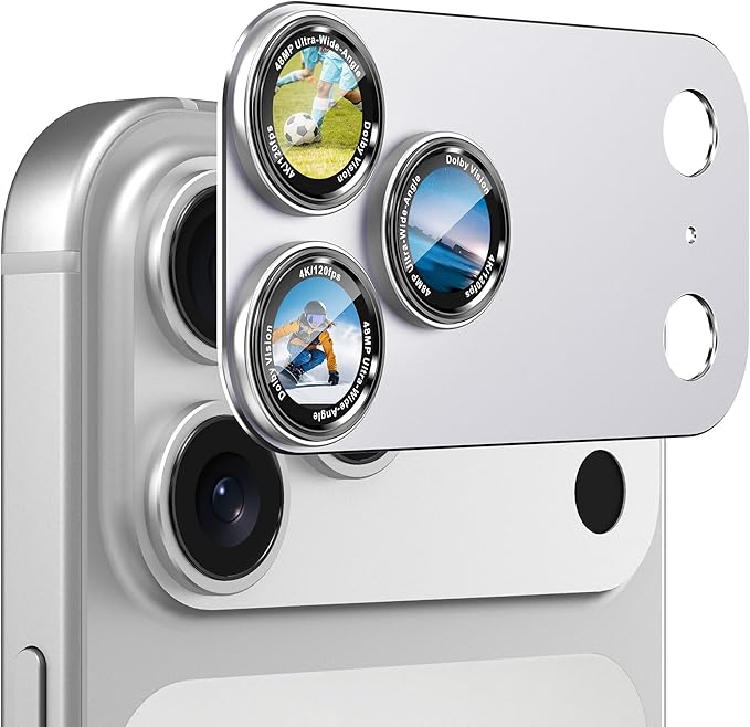CACOE Camera Lens Protector for iPhone 17 Pro Max - Metal Frame Tempered Glass Cover, [Anti-Scratch] [Drop-Proof][Strong-Adhesion] Camera Screen Cover(Silver)