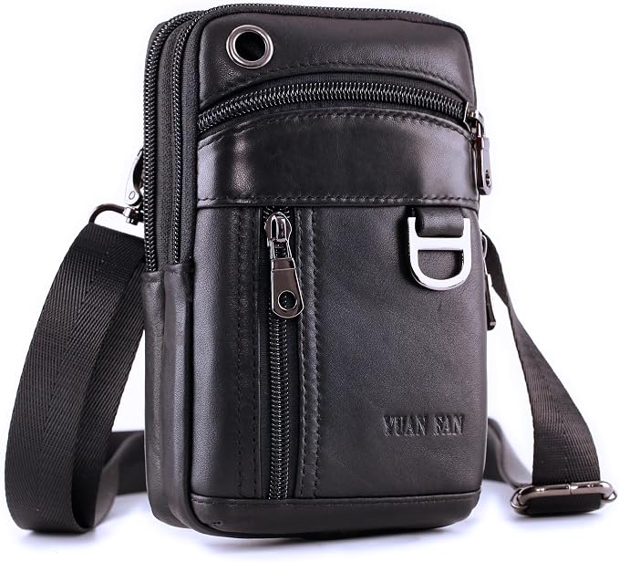 Small Mens Leather Satchel Cell Phone Holster,Vertical Belt Clip Cellphone Pouch,Purse Waist Bag Fanny Pack Compatible with Google,Zipper Phone Bag for Work,Hike
