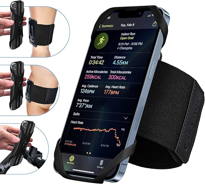 Cikyner Running Armband, 3 in 1 360° Rotatable & Detachable Sports/Bicycle Phone Holder for 4.5-7'' Smartphones, Ideal for Gym, Jogging, Hiking