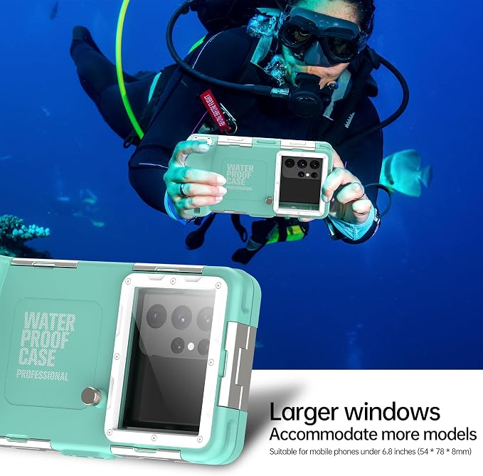 𝟐𝟎𝟐6 Underwater Snorkeling Diving Phone Case for iPhone 17/16/15/14/13/12/11 Pro Max/XR/XS/X Galaxy S8/S9/S10, 50ft/15m Professional Scuba Dive Waterproof, Grass Blue